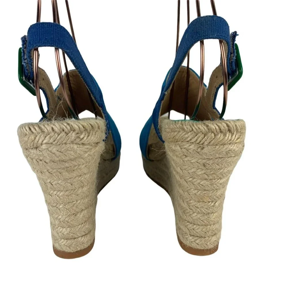 Bettye Muller Espadrille Wedges Blue Open Toe Canvas Upper Made in Spain 40‎